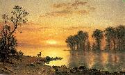 Albert Bierstadt Sunset, Deer and River painting